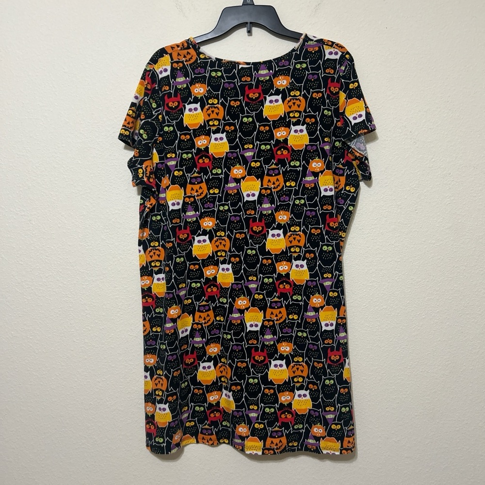 Halloween Owl Sleep Dress Black Soot Plus Size 2X/3X Cotton Nightgown V-Neck - Picture 6 of 7